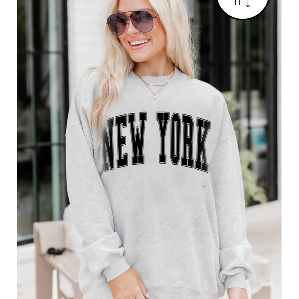 Pink Lily New York Grey Oversized Graphic Sweatshirt